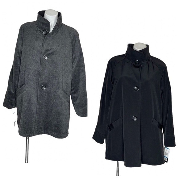 JONES New York Reversible Coat Jacket Black Charcoal Water Resistant Size XL NEW - Picture 14 of 14